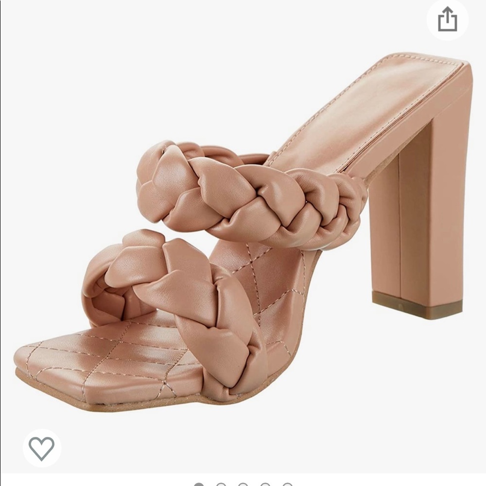 Braided Block Heels Sandals Square Open Toe Strap Slip On